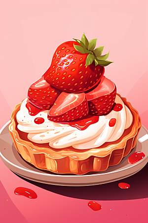 可爱草莓巴菲水果蛋糕甜品插画