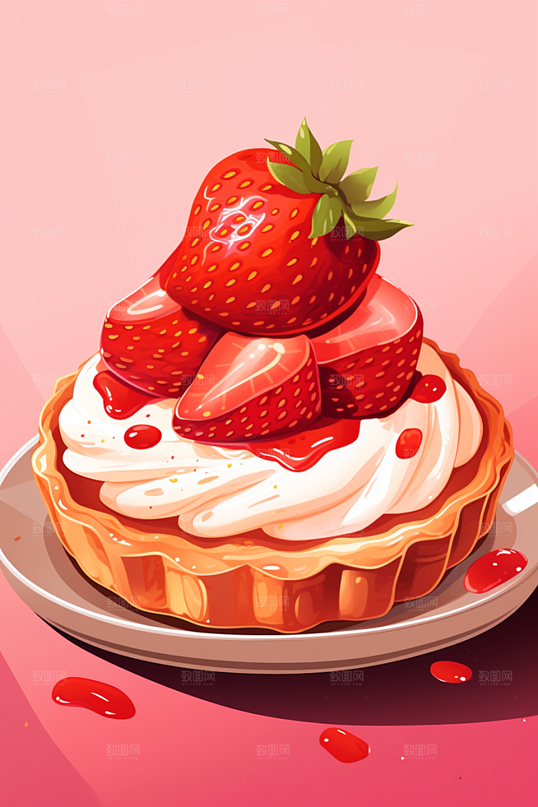 可爱草莓巴菲水果蛋糕甜品插画