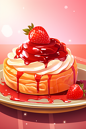 可爱草莓巴菲水果蛋糕高清插画