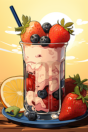 可爱草莓巴菲美食水果蛋糕插画