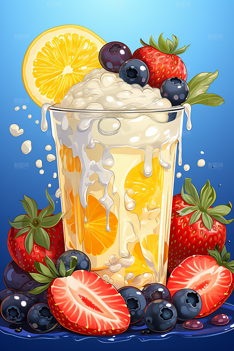 可爱草莓巴菲杯子蛋糕高清插画
