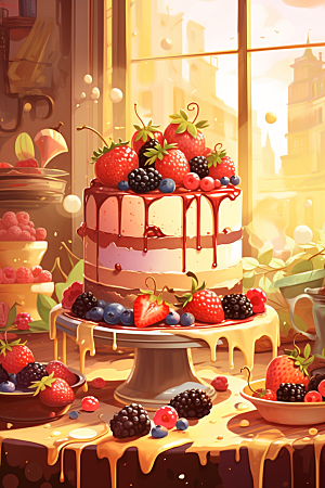 可爱草莓巴菲美食甜食插画