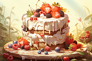 可爱草莓巴菲杯子蛋糕水果蛋糕插画