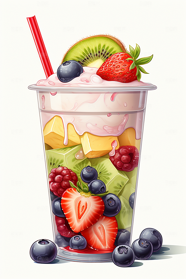 可爱草莓巴菲奶油蛋糕甜食插画