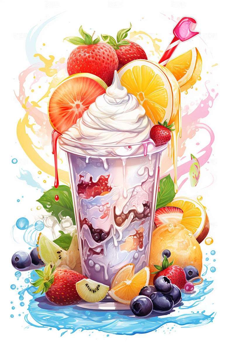 可爱草莓巴菲高清杯子蛋糕插画