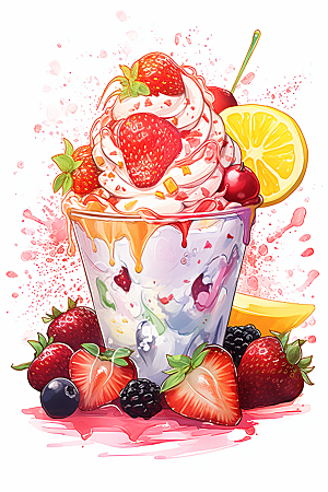 可爱草莓巴菲高清甜食插画