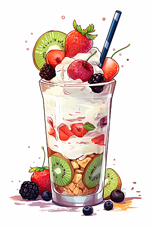 可爱草莓巴菲甜品高清插画