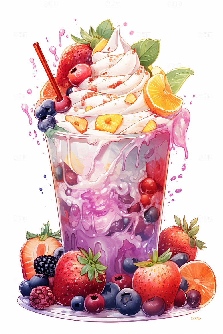 可爱草莓巴菲高清杯子蛋糕插画