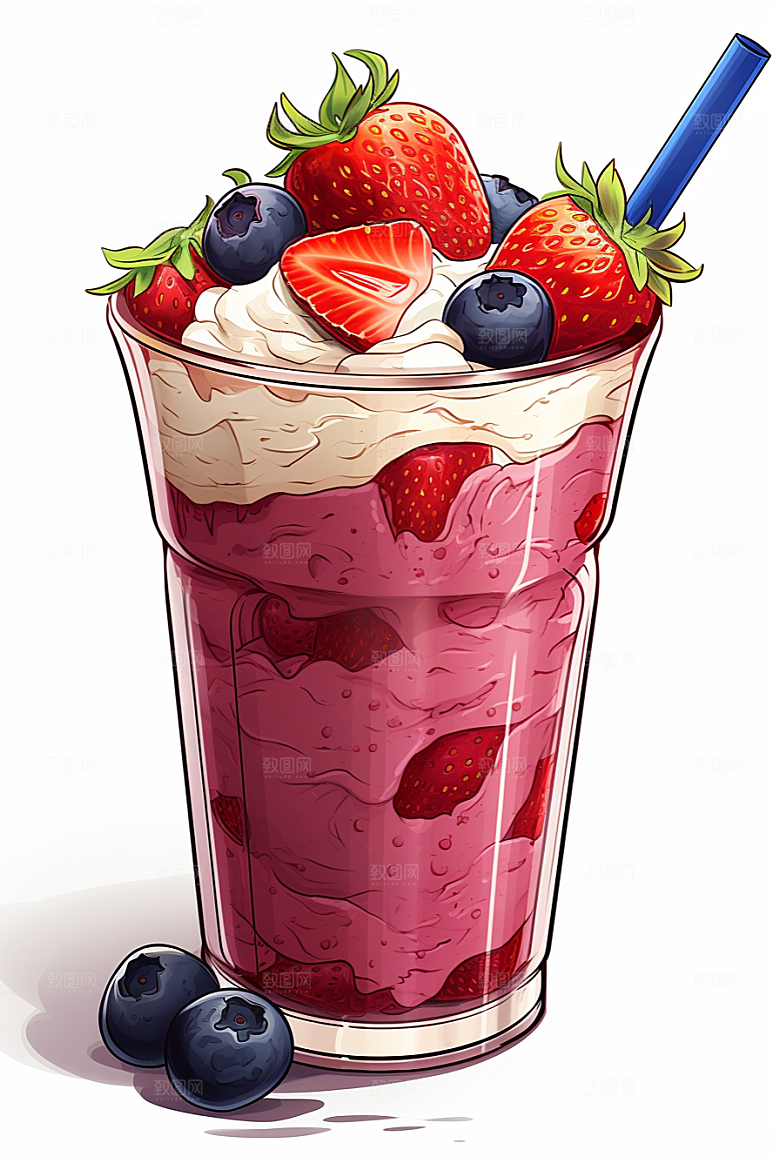 可爱草莓巴菲甜食水果蛋糕插画