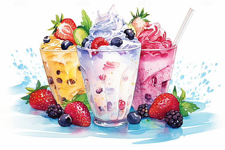 可爱草莓巴菲甜品美食插画