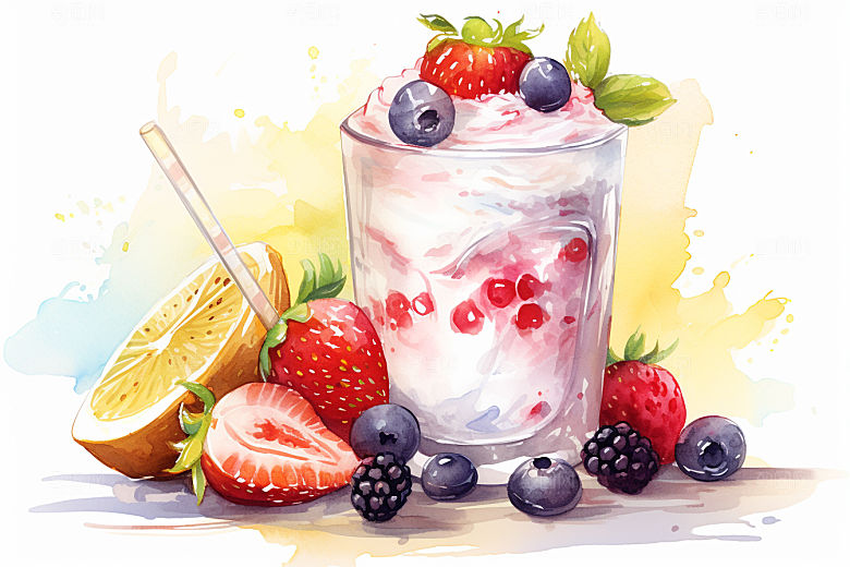 可爱草莓巴菲甜食奶油蛋糕插画