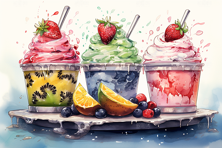 可爱草莓巴菲杯子蛋糕水果蛋糕插画