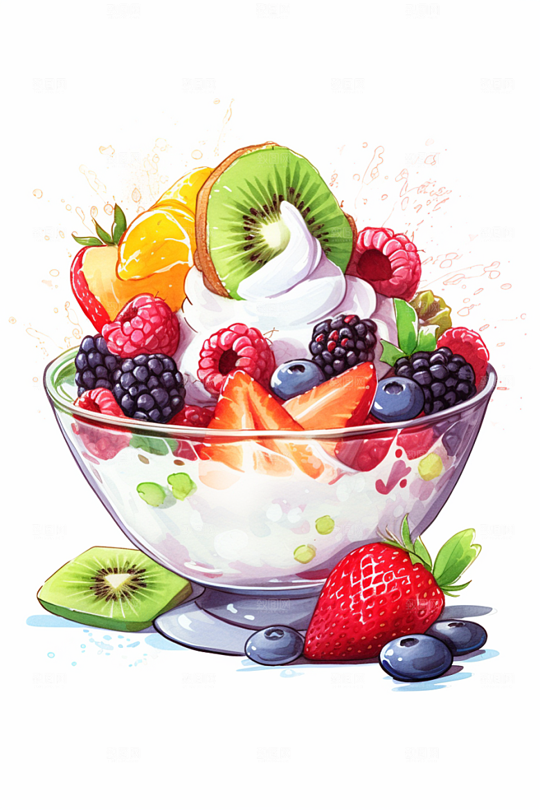 可爱草莓巴菲高清甜品插画