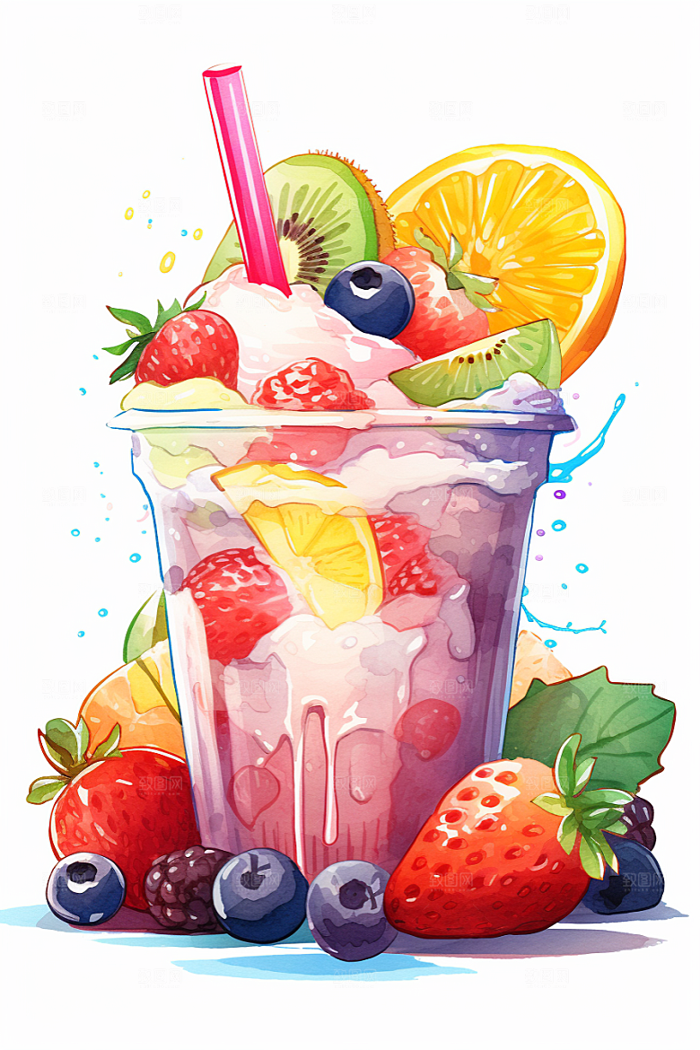 可爱草莓巴菲美食水果蛋糕插画
