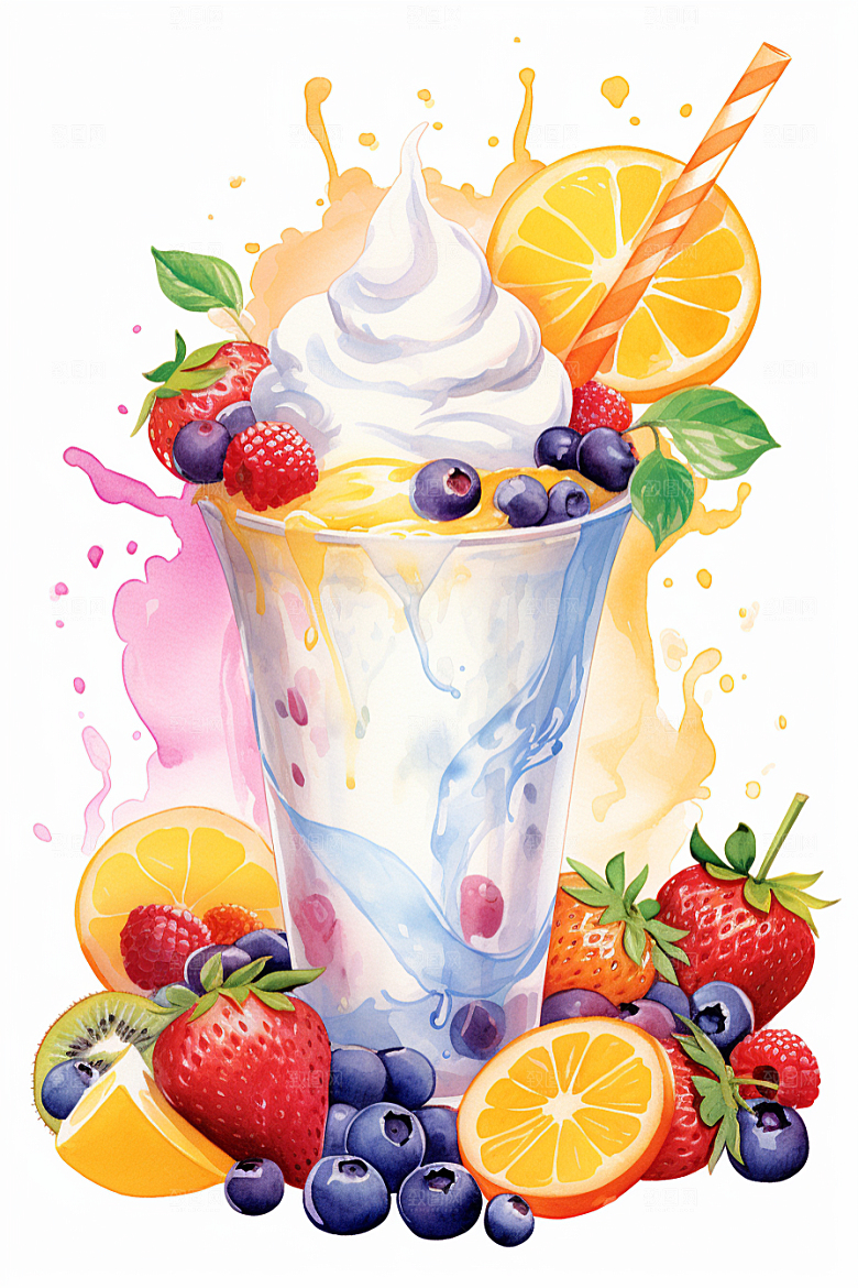 可爱草莓巴菲甜食奶油蛋糕插画