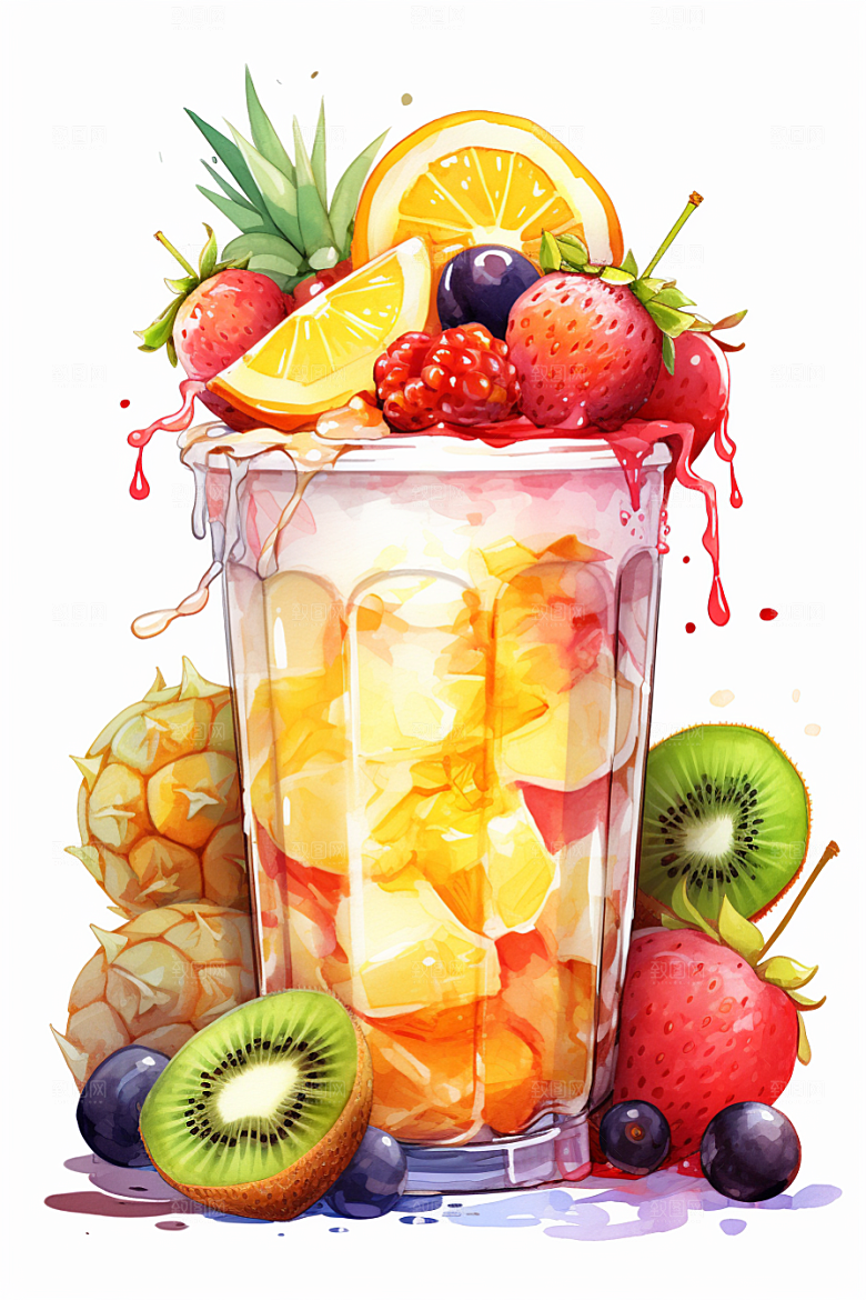 可爱草莓巴菲甜品奶油蛋糕插画