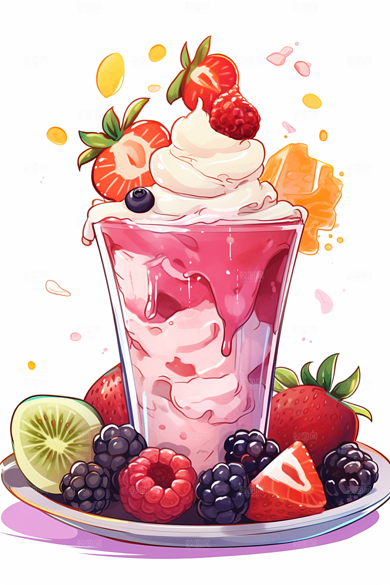 可爱草莓巴菲甜食甜品插画
