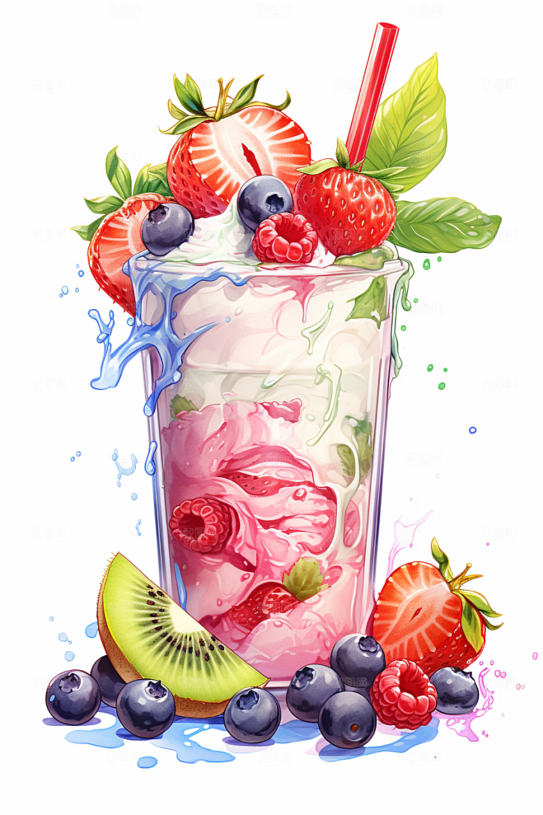可爱草莓巴菲高清杯子蛋糕插画