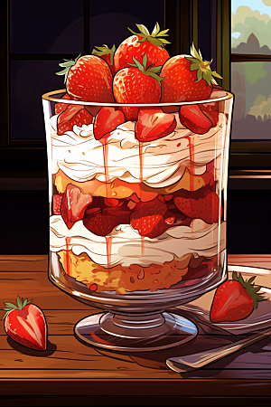 可爱草莓巴菲水果蛋糕奶油蛋糕插画