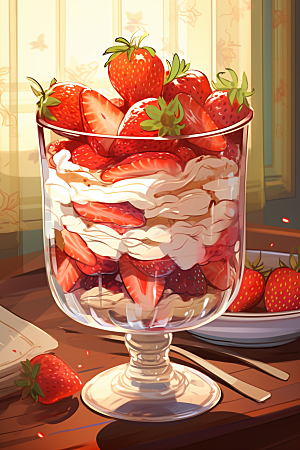 可爱草莓巴菲甜品美食插画