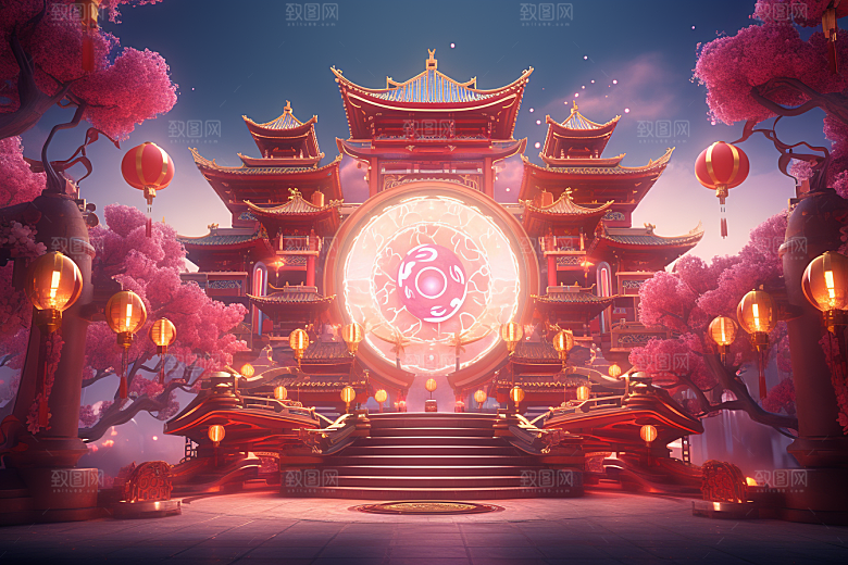 国潮电商展台喜庆春节背景