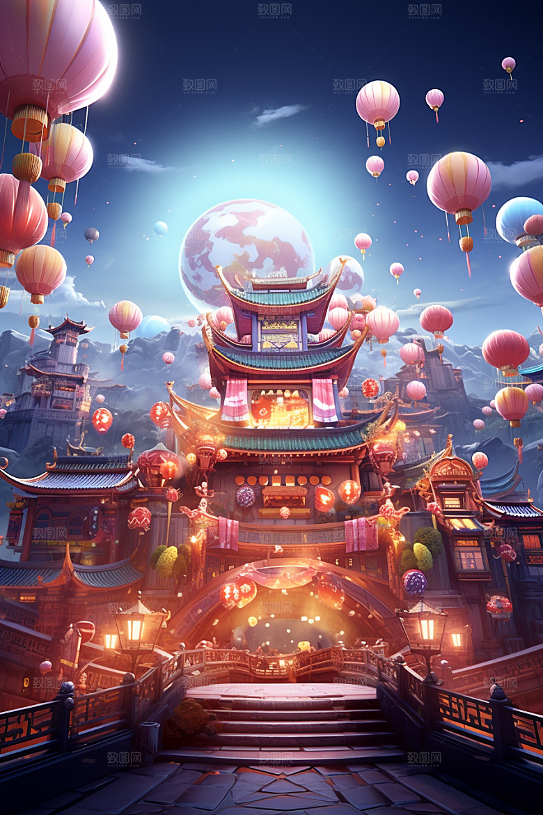 国潮电商展台高清春节背景