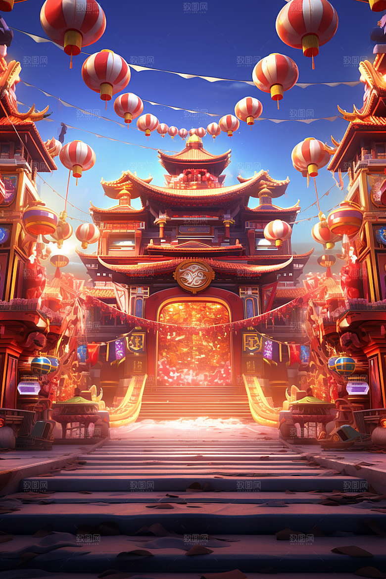 国潮电商展台年货新年背景