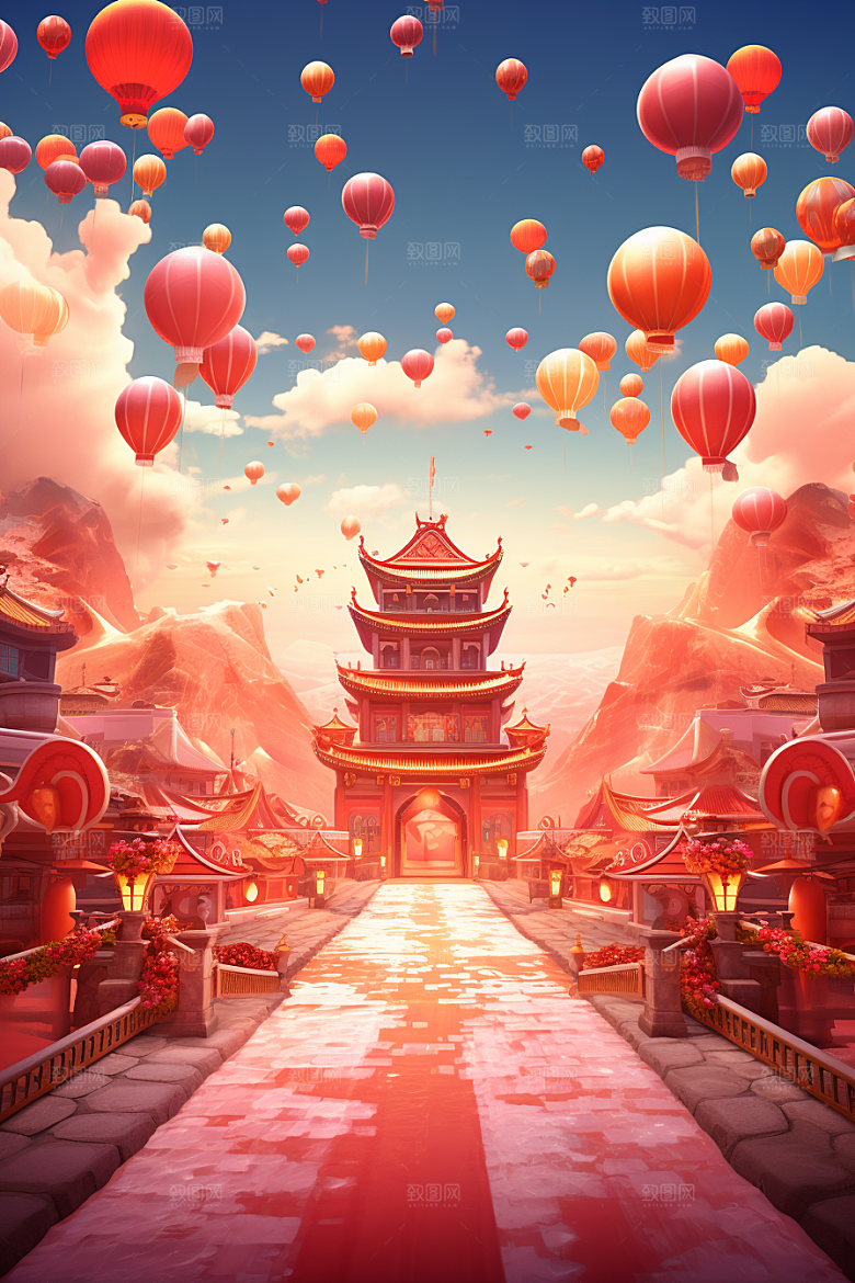 国潮电商展台中式元素喜庆背景