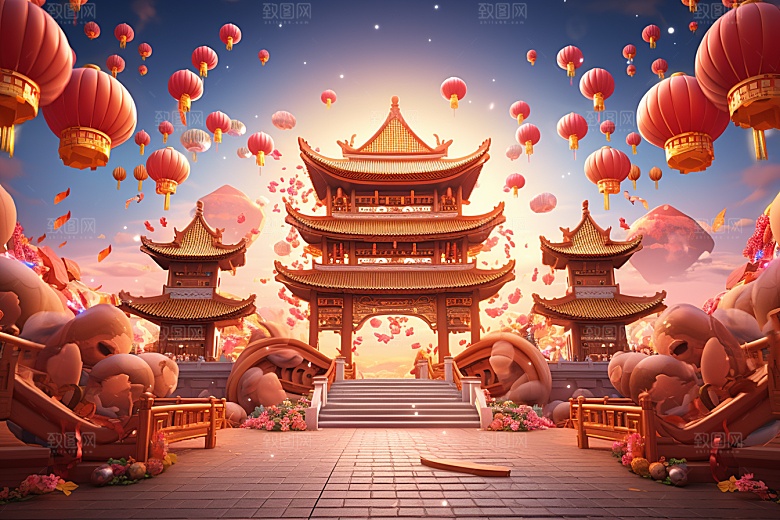 国潮电商展台年货春节背景