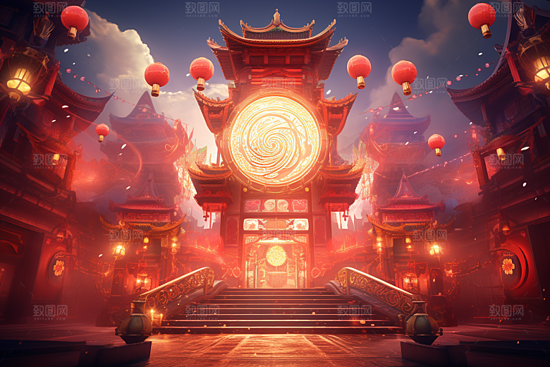 国潮电商展台春节礼品背景