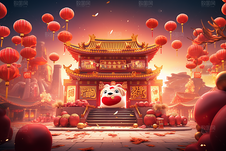 国潮电商展台中式元素年货背景