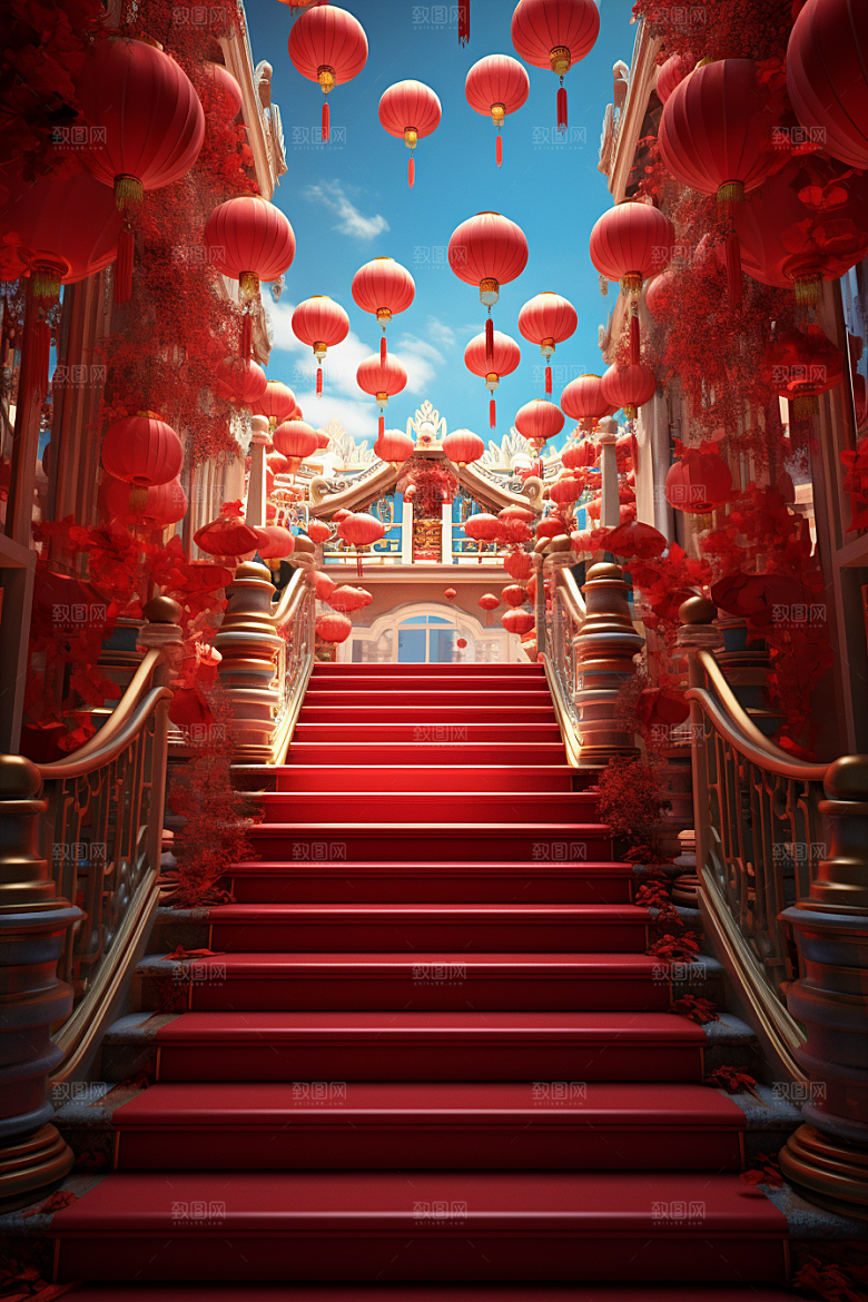 国潮电商展台春节立体背景