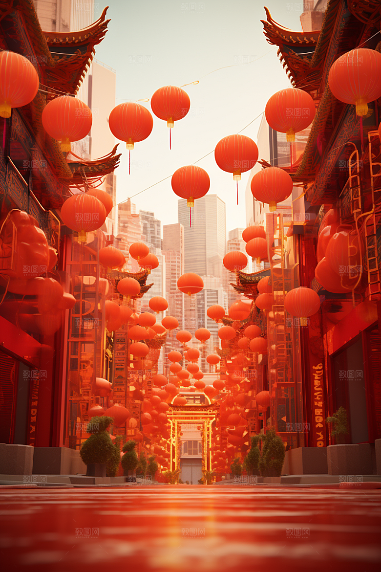 国潮电商展台中国风年货背景