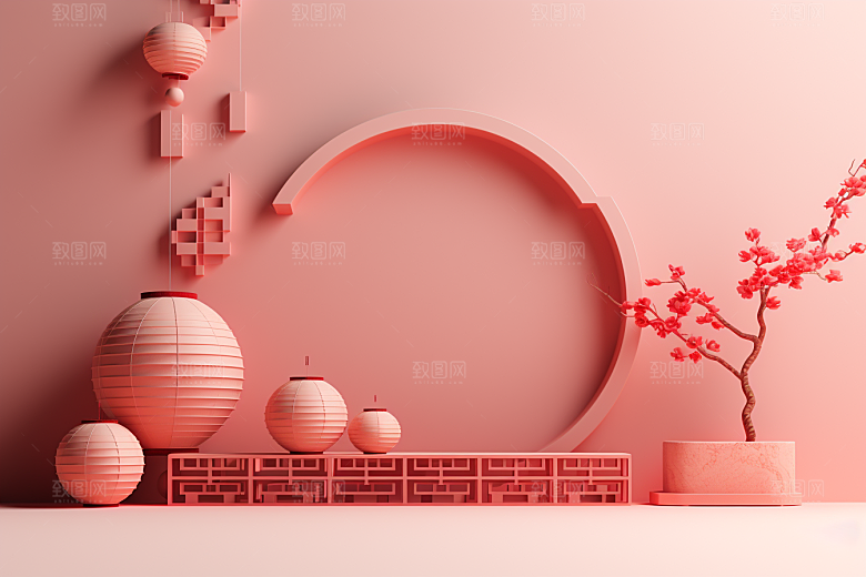 国潮电商展台红色喜庆背景
