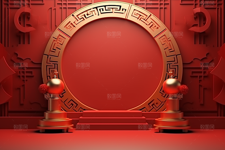 国潮电商展台中国风春节背景