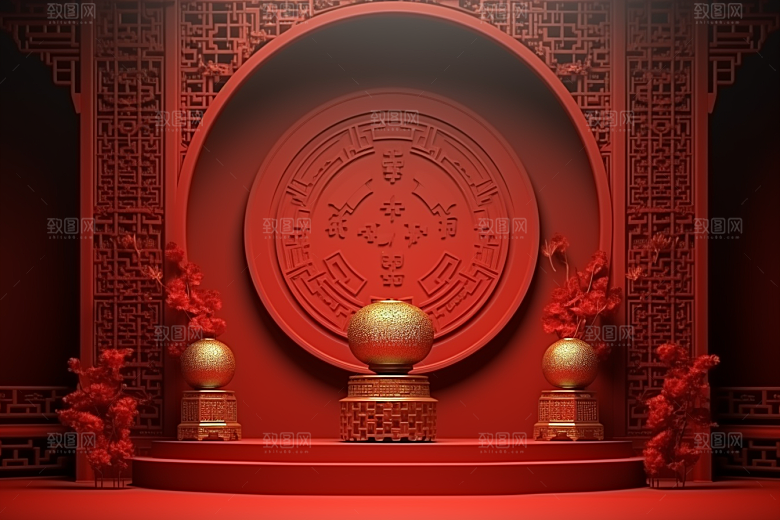 国潮电商展台中国风年货背景