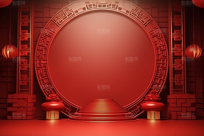 国潮电商展台新年喜庆背景