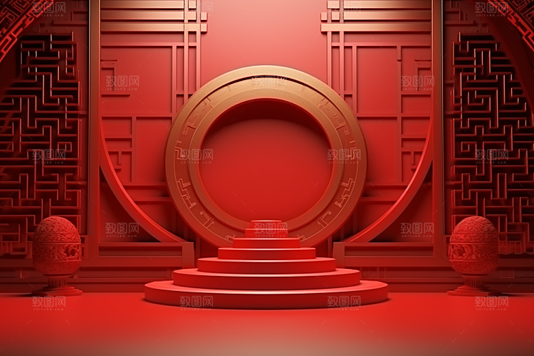 国潮电商展台立体3D背景