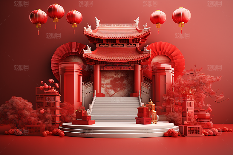 国潮电商展台春节高清背景