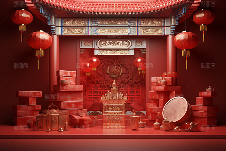 国潮电商展台中国风中式元素背景
