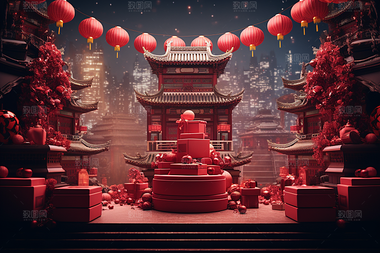 国潮电商展台礼品立体背景