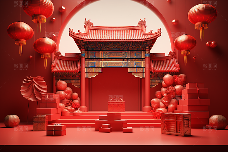 国潮电商展台年货礼品背景