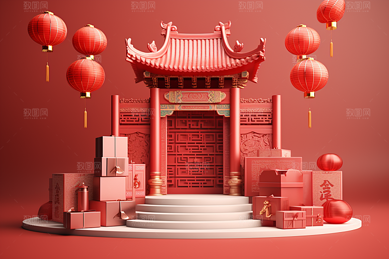 国潮电商展台高清立体背景
