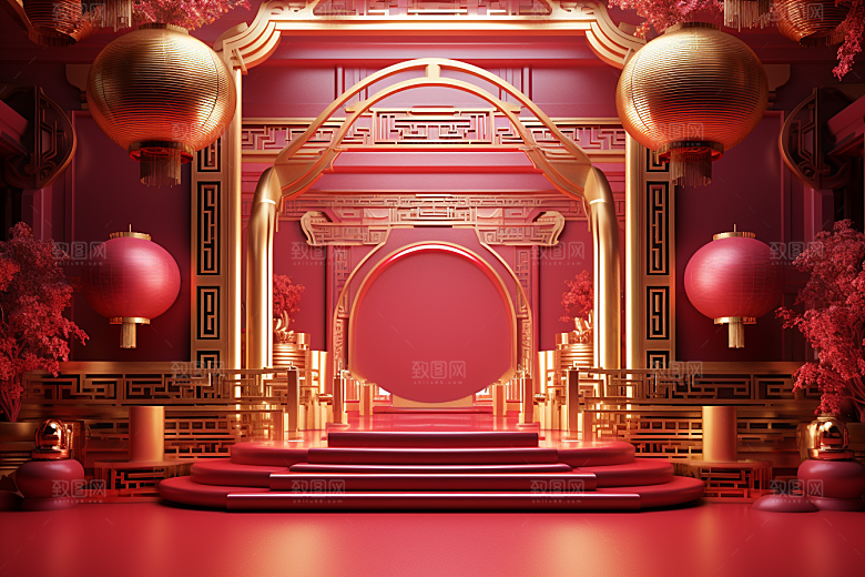 国潮电商展台年货立体背景