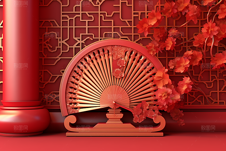 国潮电商展台新年年货背景
