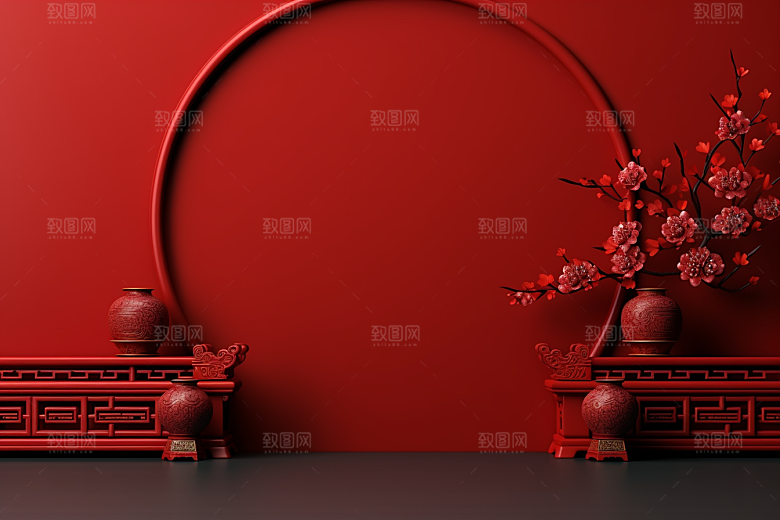 国潮电商展台春节年货背景
