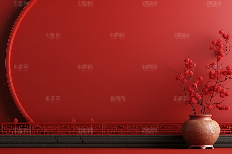 国潮电商展台3D春节背景