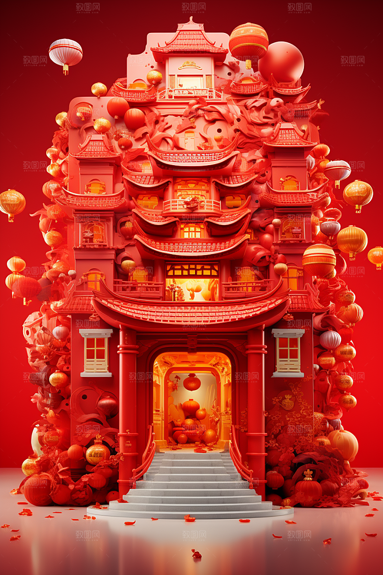国潮电商展台高清红色背景