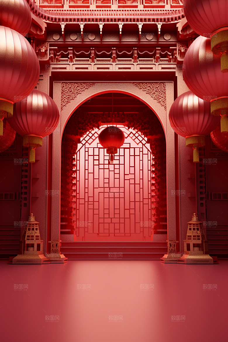 国潮电商展台礼品春节背景