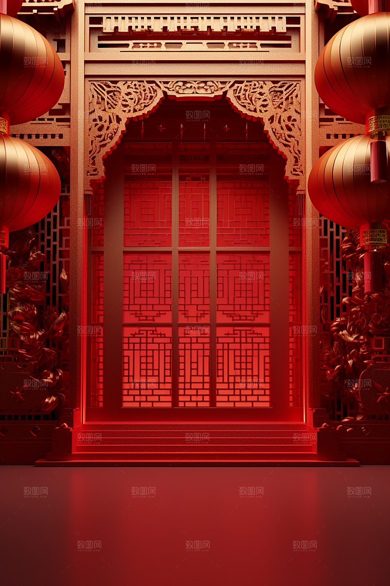 国潮电商展台高清中国风背景